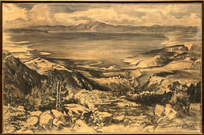 Menci Clement Crnčić. Pogled sa Plasa. Oko 1912 godine.  Ugljen / papir.